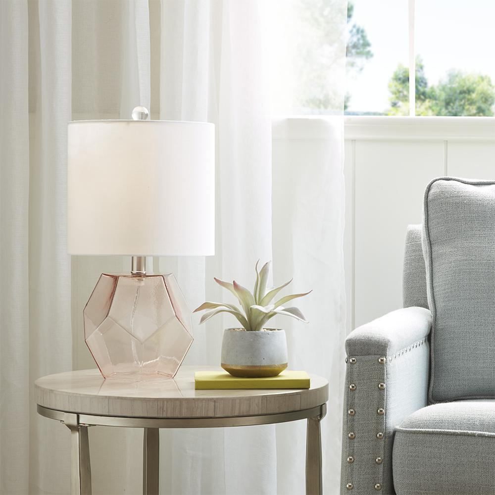 Dodecagon Pink Glass Table Lamp 18.25"
