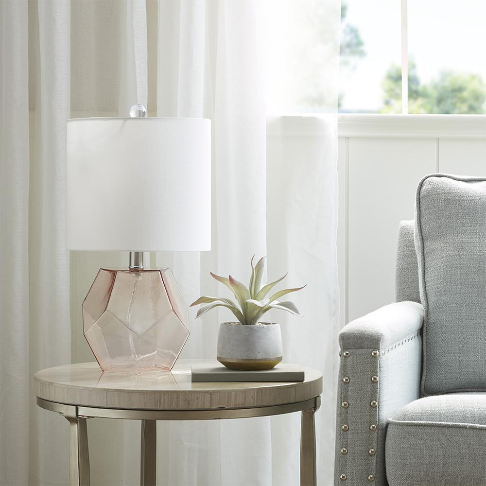 Dodecagon Pink Glass Table Lamp 18.25"
