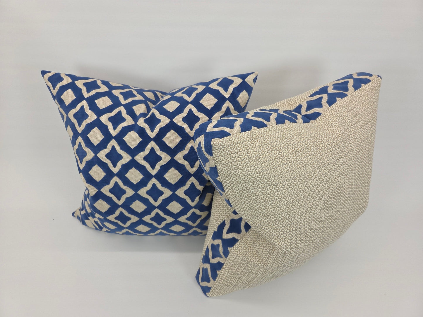 Royal Blue Geometric Cut Velvet Pillow – 22" Square