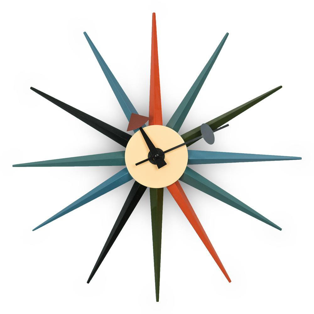 George Nelson Inspired Sunburst Clock, Multiple Colors 19"