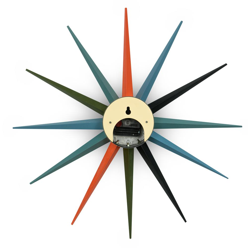 George Nelson Inspired Sunburst Clock, Multiple Colors 19"