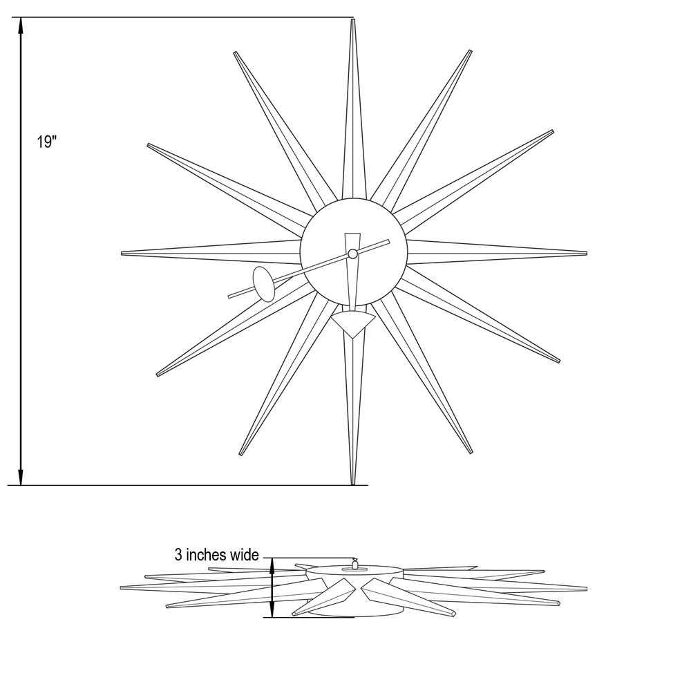 George Nelson Inspired Sunburst Clock, Multiple Colors 19"