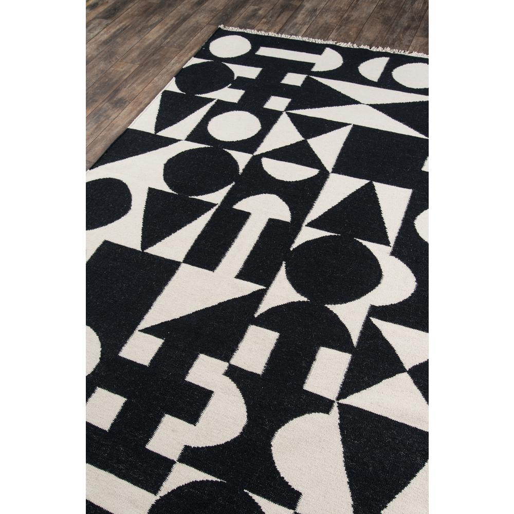 Black and White Shapes Wool Area Rug, 7'6" X 9'6"