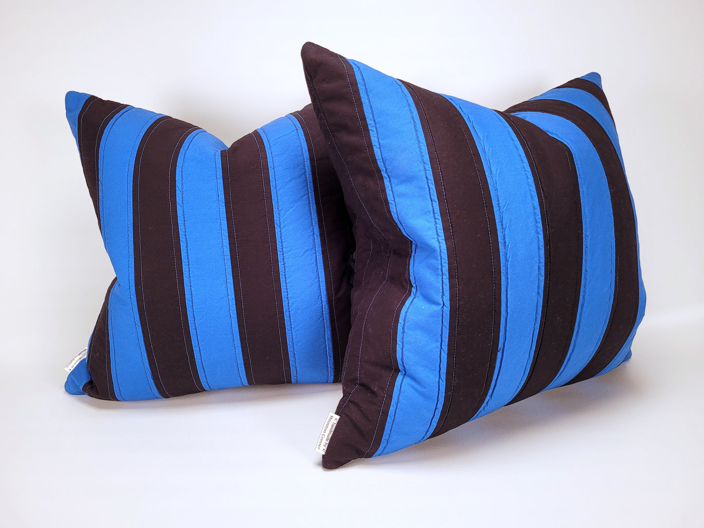 Black and Blue Striped Quilted Pillow with Contrasting Stitching 20"