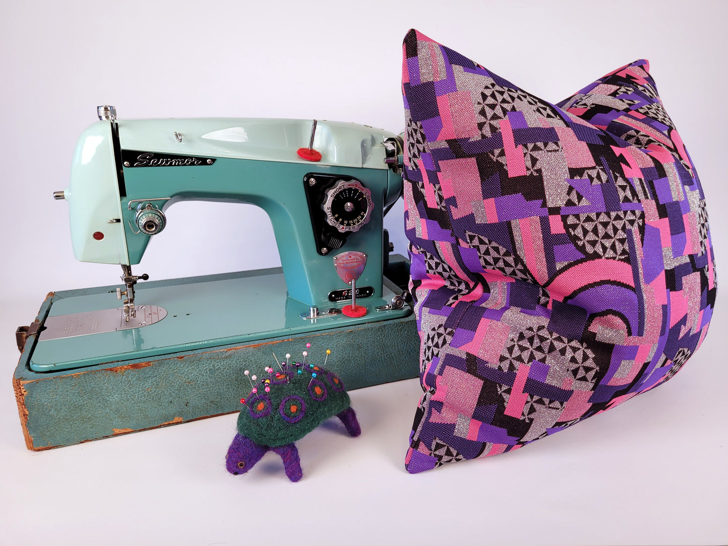 Sparkly Silver, Pink, Purple, Black Geometric Pillow 18"