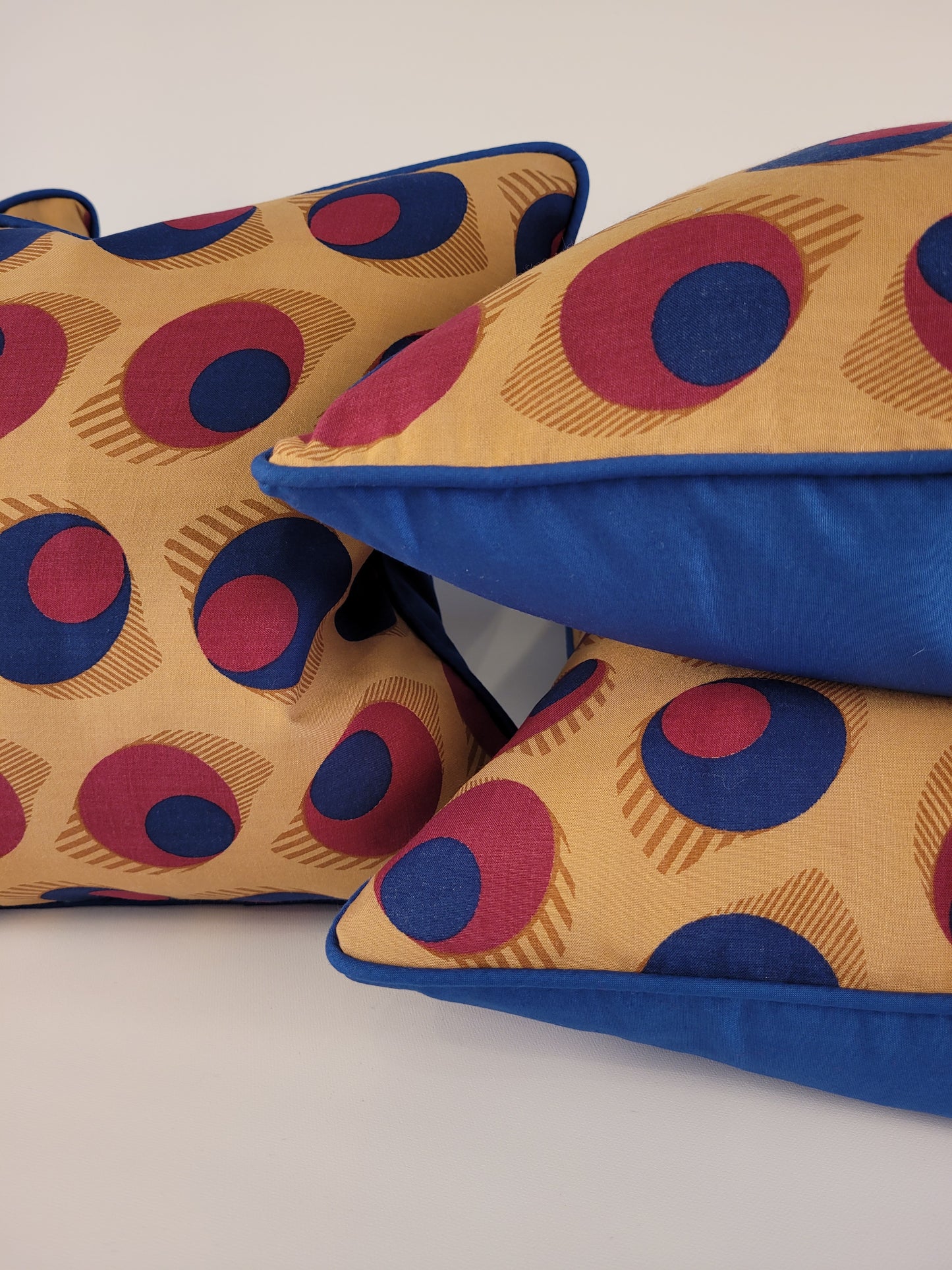 Vintage 1950s Blue, Purple and Brown "Olive" or "Eye" Pillow with Welt 16" handmade