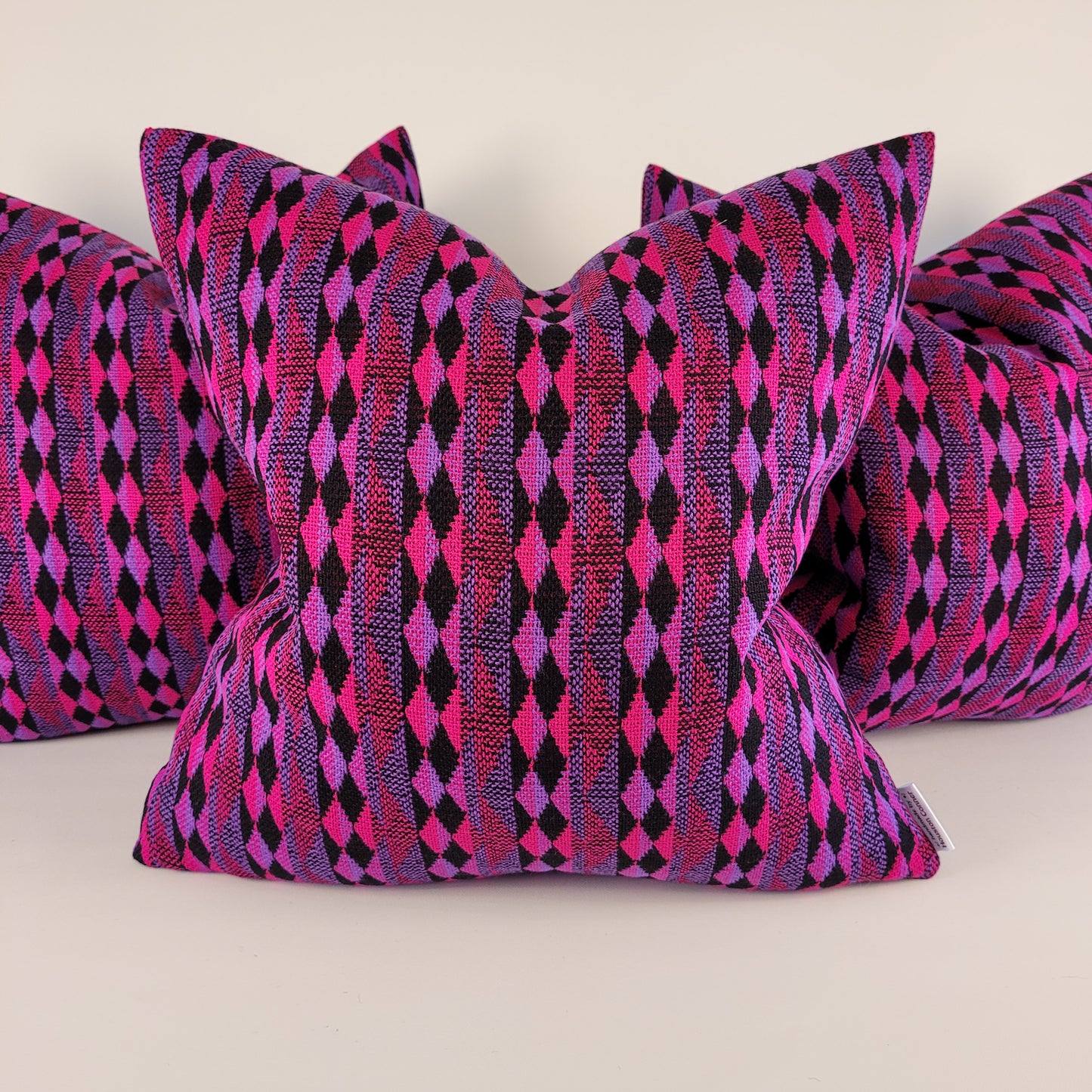 Vintage 1960s Hot Pink, Purple and Black Geometric Pillow 18"