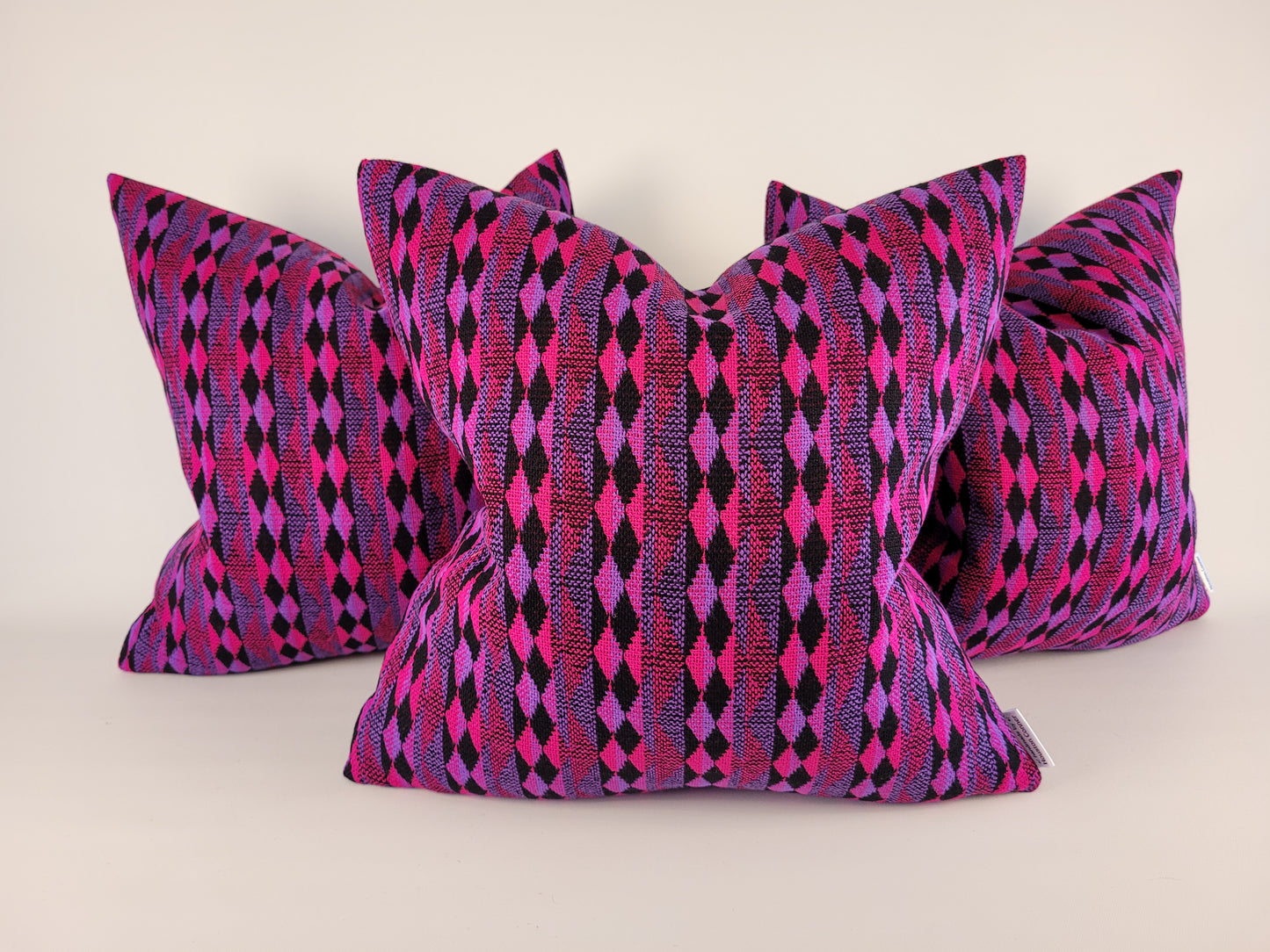 Vintage 1960s Hot Pink, Purple and Black Geometric Pillow 18"