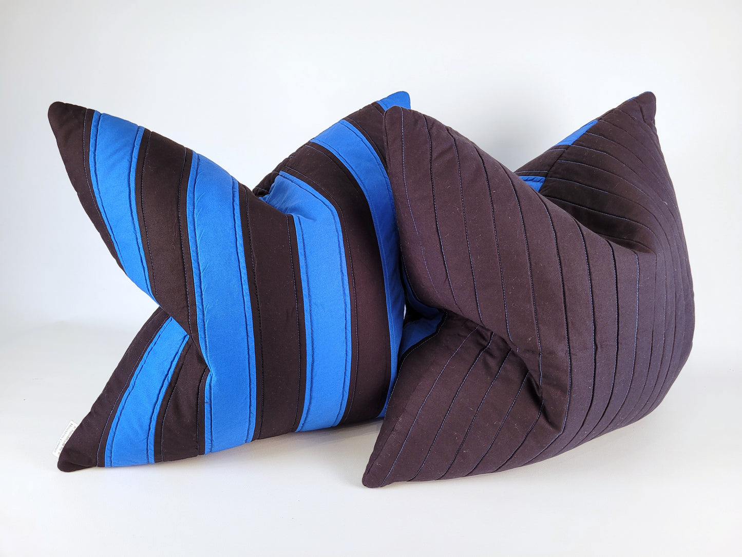 Black and Blue Striped Quilted Pillow with Contrasting Stitching 20"