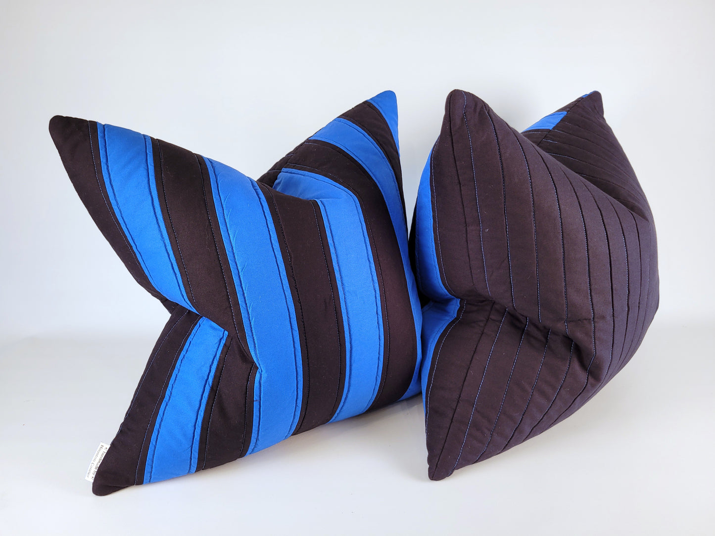 Black and Blue Striped Quilted Pillow with Contrasting Stitching 20"