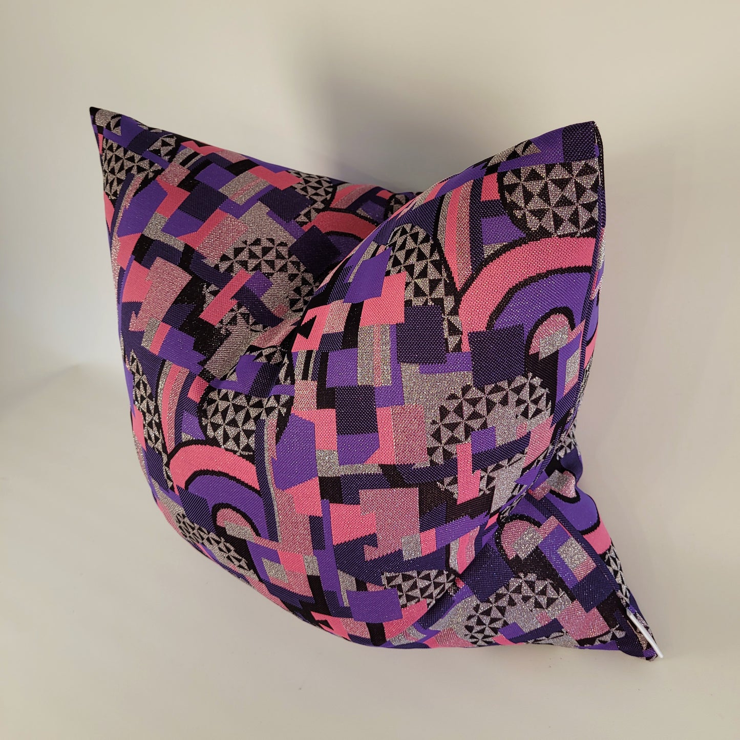 Sparkly Silver, Pink, Purple, Black Geometric Pillow 18"