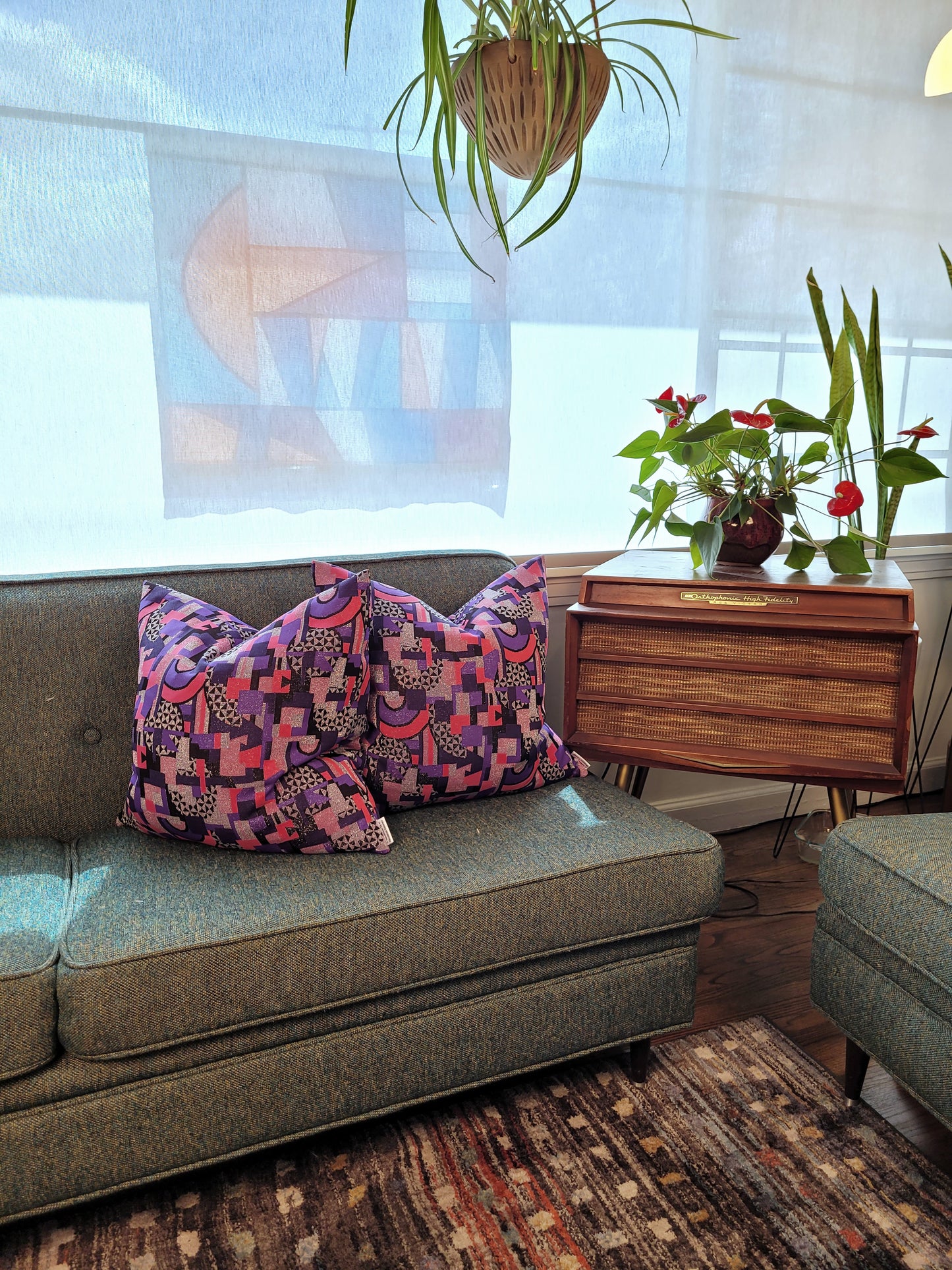 Sparkly Silver, Pink, Purple, Black Geometric Pillows 20"