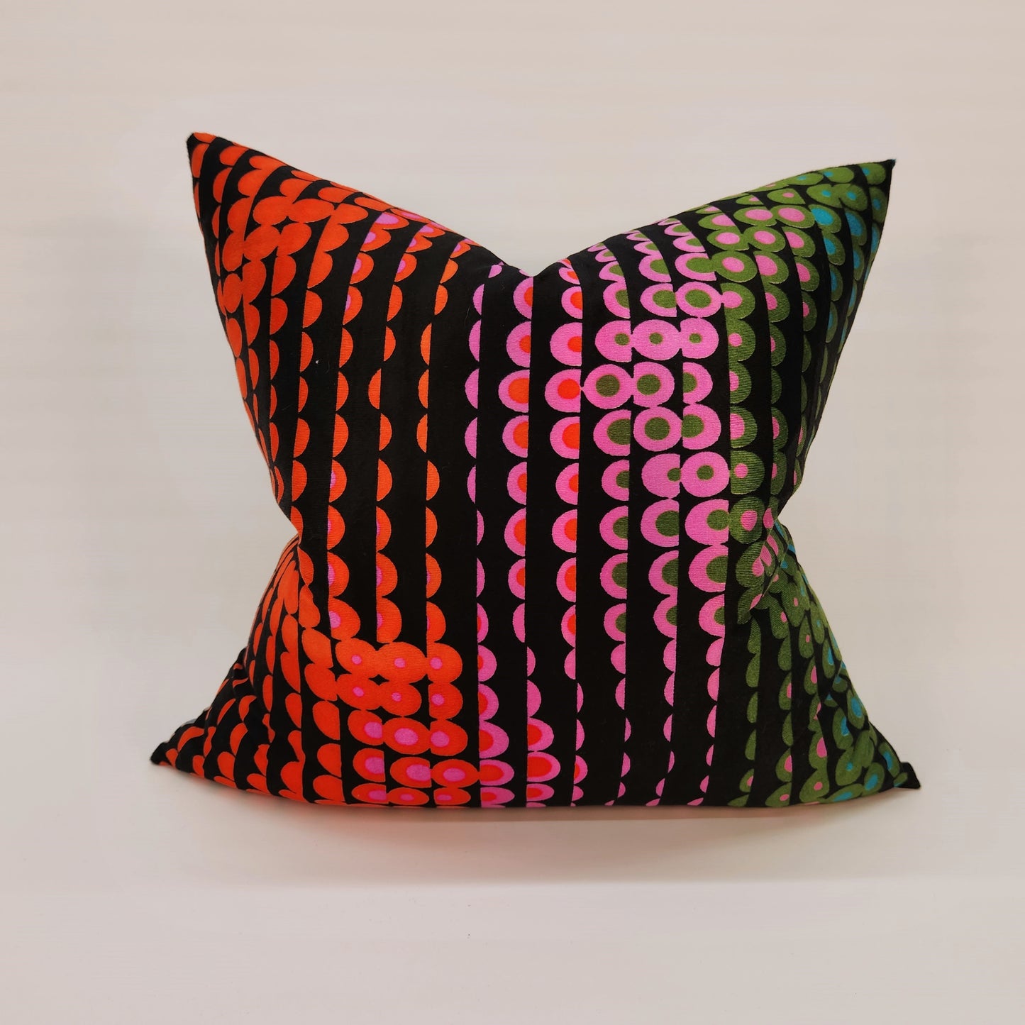 Disco Lights Vintage 1970s Rainbow and Black Pillow, 22" Chenille-like