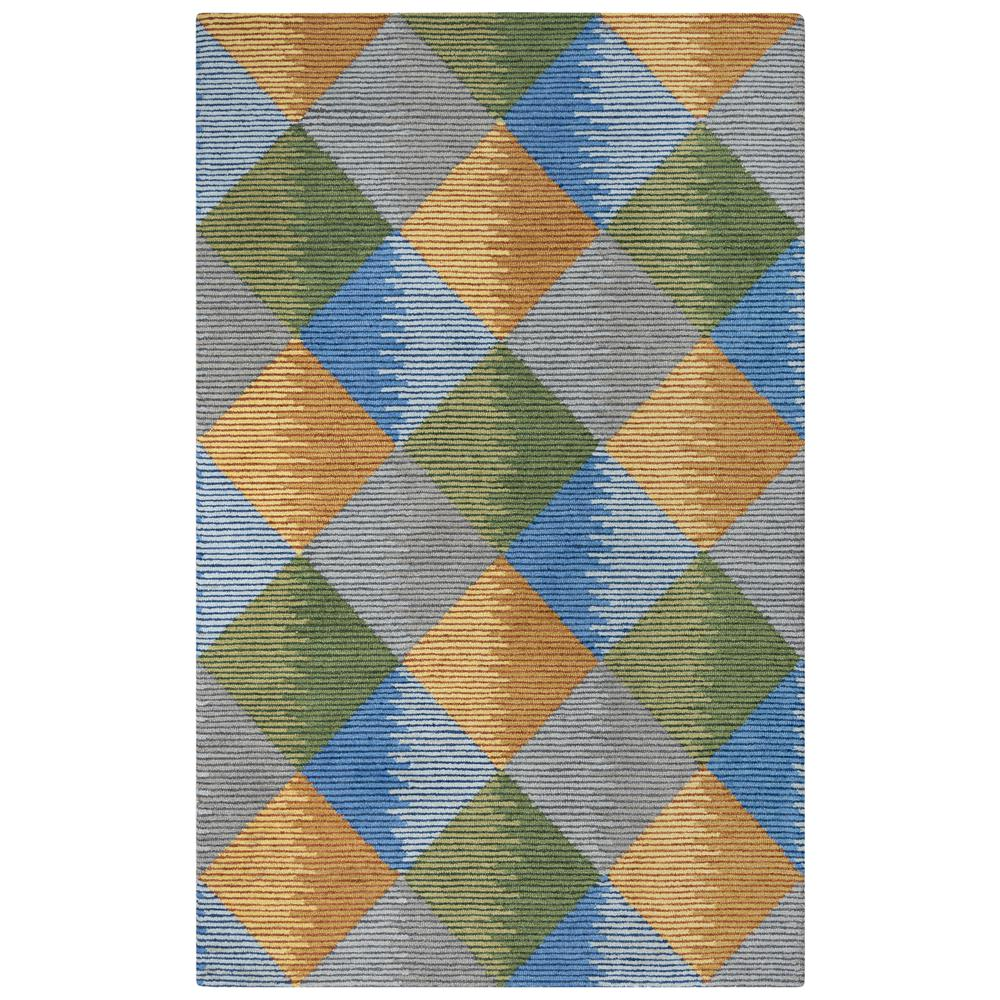 Heathered Diamond Wool Area Rug, Blue/Green/Yellow 5'x7'6"