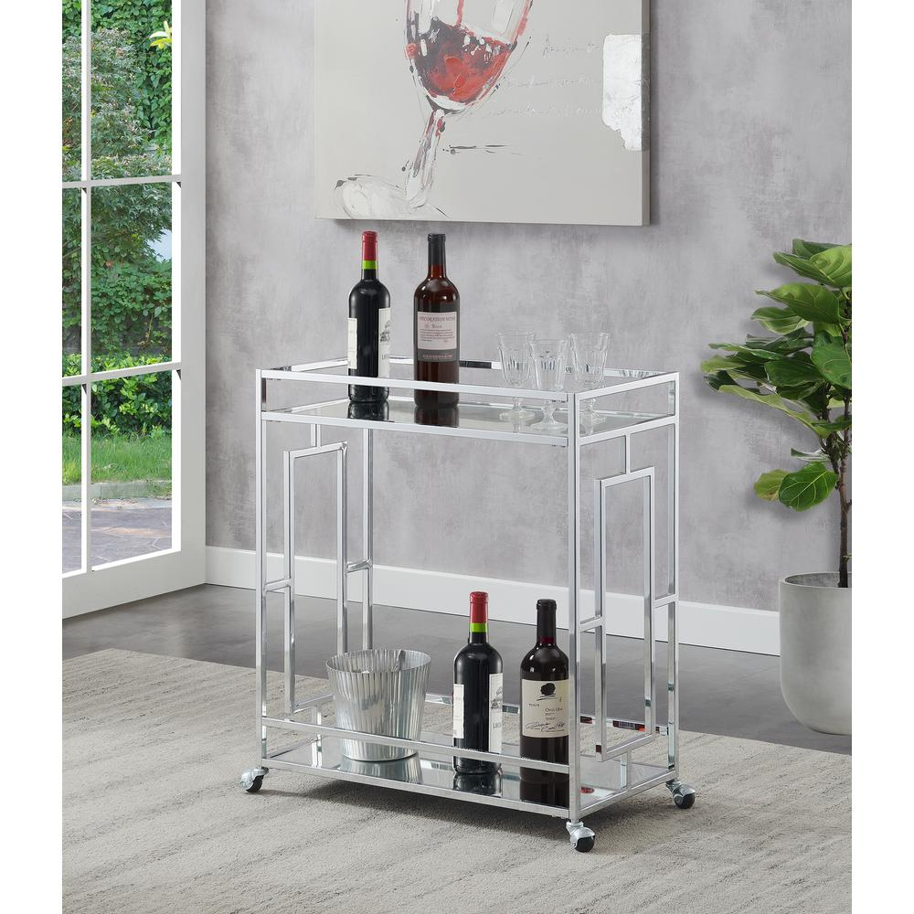 Mirrored Glass Square Modern Bar Cart