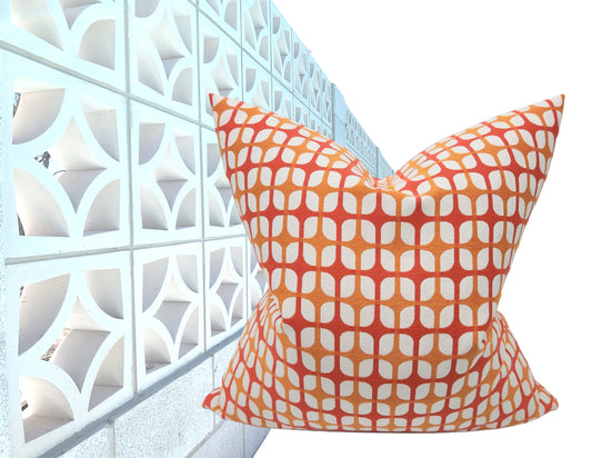 Breeze Block Vintage Inspired Square Pillow Cover, Tangerine, Various Sizes, with or without Inserts