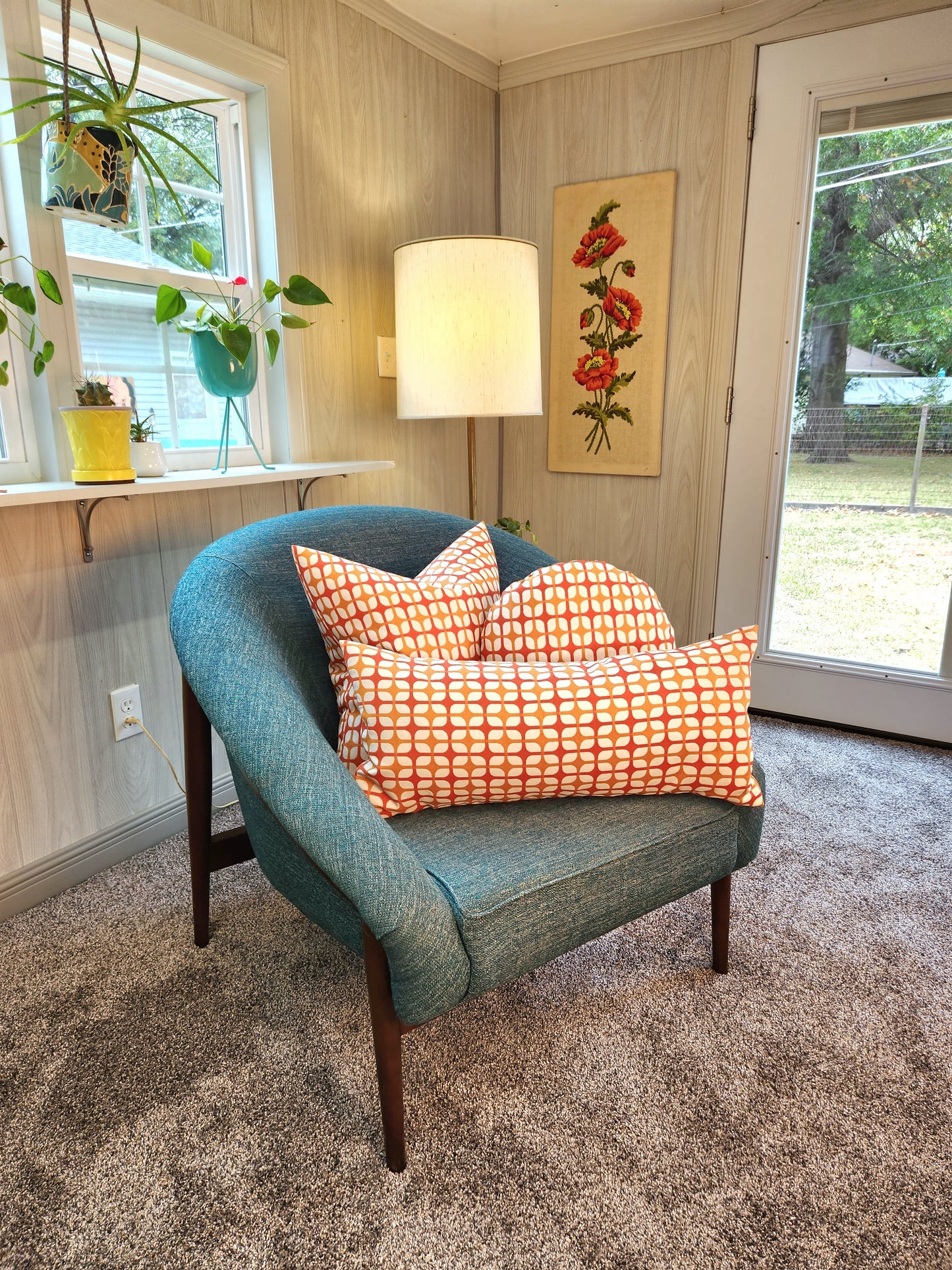 Breeze Block Vintage Inspired Lumbar Pillow Cover, Tangerine, Various Sizes, with or without Inserts