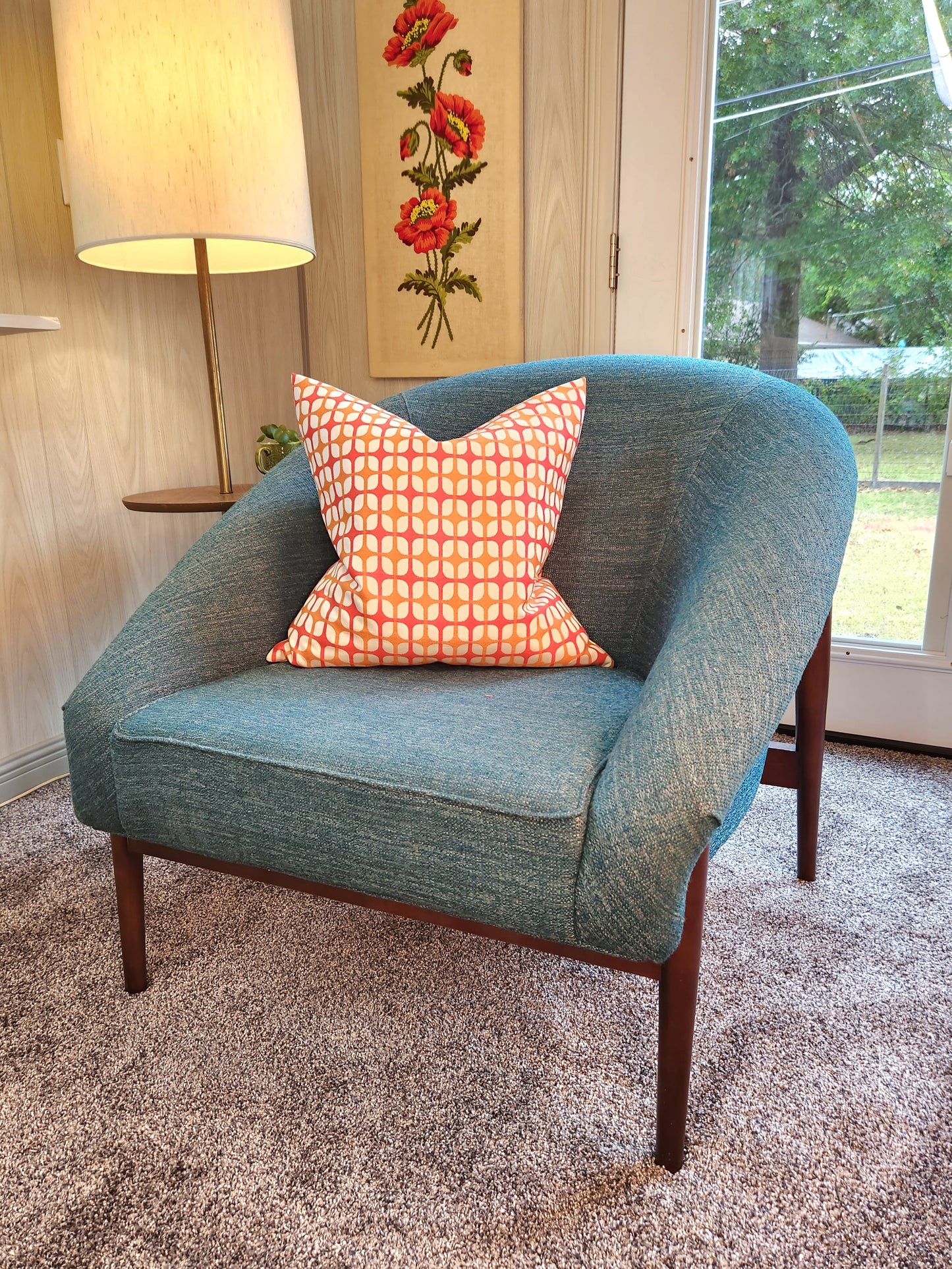 Breeze Block Vintage Inspired Square Pillow Cover, Tangerine, Various Sizes, with or without Inserts