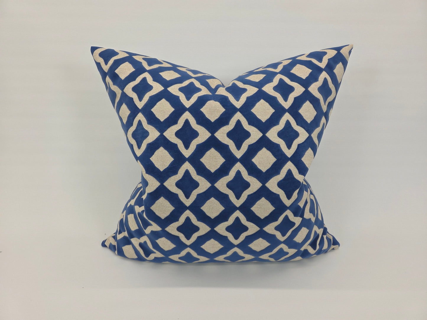 Royal Blue Geometric Cut Velvet Pillow – 22" Square