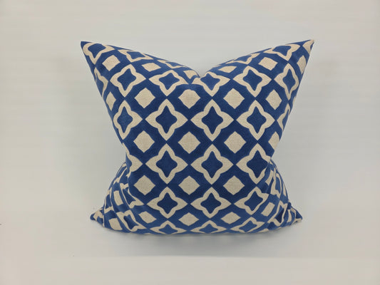 Royal Blue Geometric Cut Velvet Pillow – 22" Square