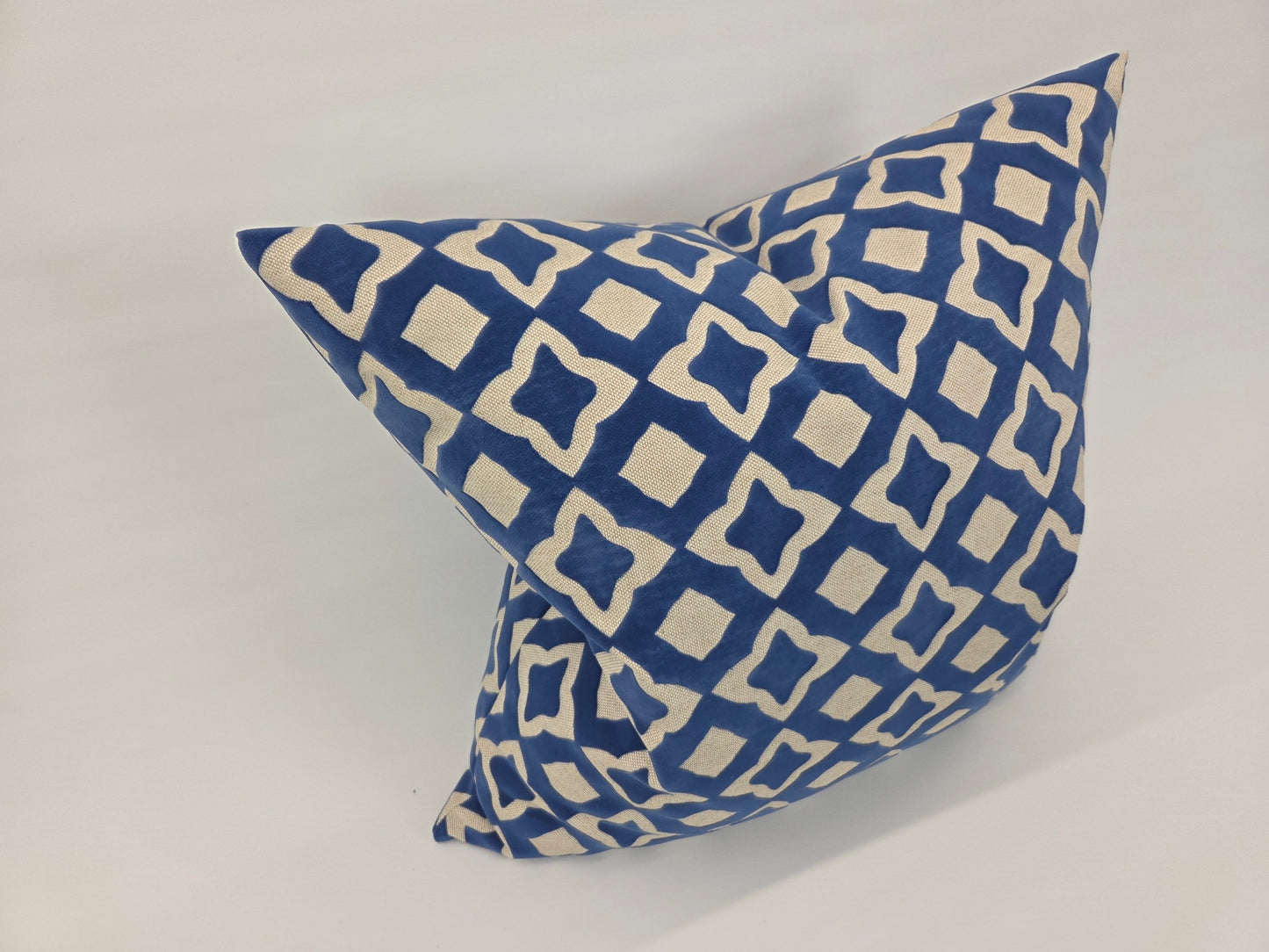 Royal Blue Geometric Cut Velvet Pillow – 22" Square