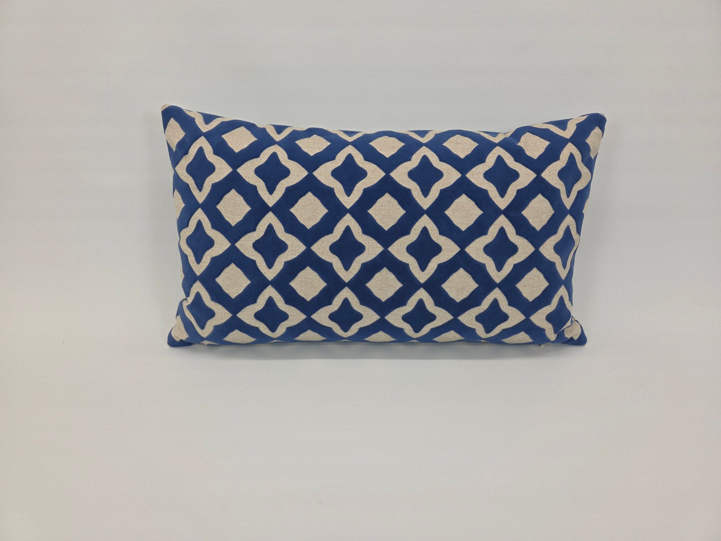 Royal Blue Geometric Cut Velvet Pillow – 13x22" Lumbar
