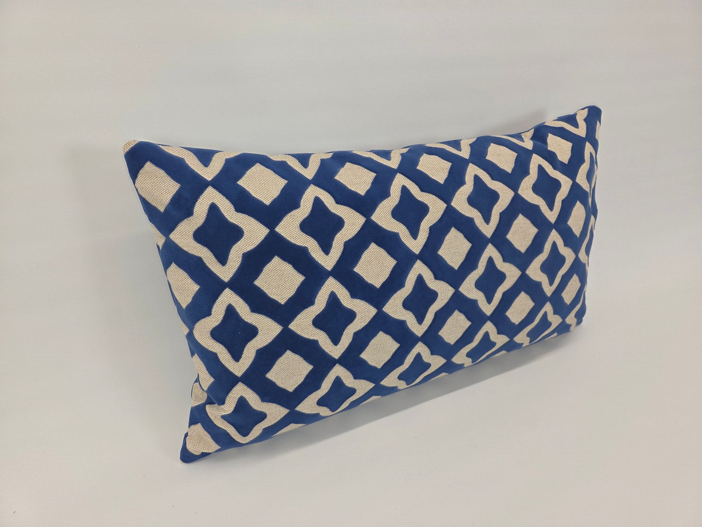 Royal Blue Geometric Cut Velvet Pillow – 13x22" Lumbar