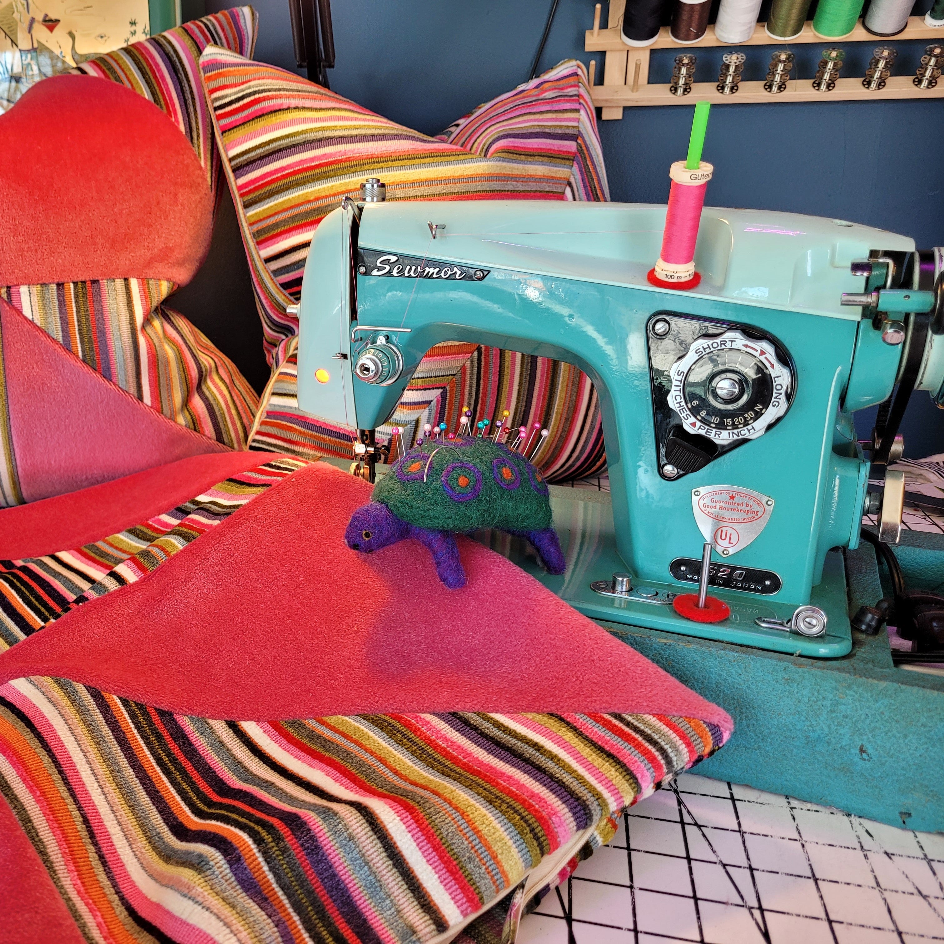 Custom designed pillows by Houston and Scott handmade on vintage sewing machines