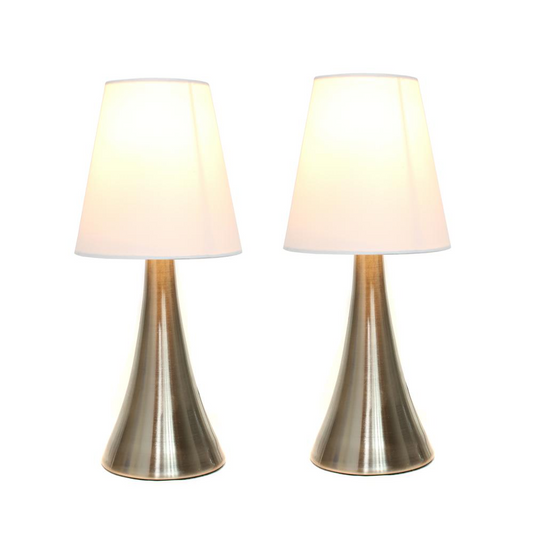 Just Right Baby Lights in Brushed Nickel, 2-Pack Mini Touch-On Table Lamp Set 11.42"