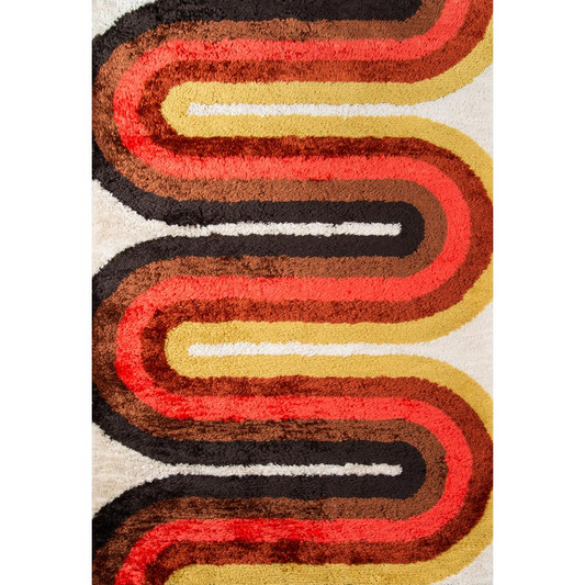 1970s Retro Area Rug, Red, 2'3" X 7'6" Runner
