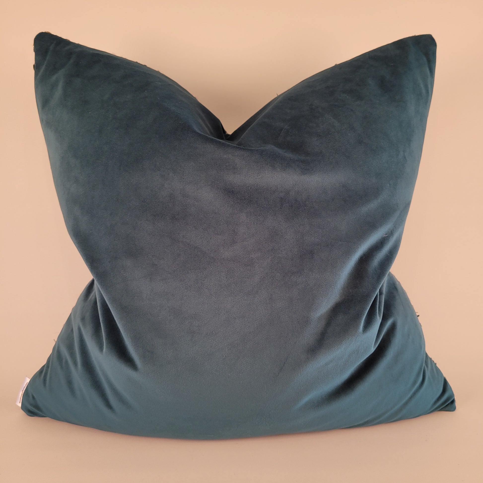 Dark Teal and Grey Tweed Pillow with Dark Teal Velvet Back 22"