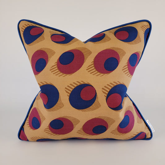 Vintage 1950s Blue, Purple and Brown "Olive" or "Eye" Pillow with Welt 16"