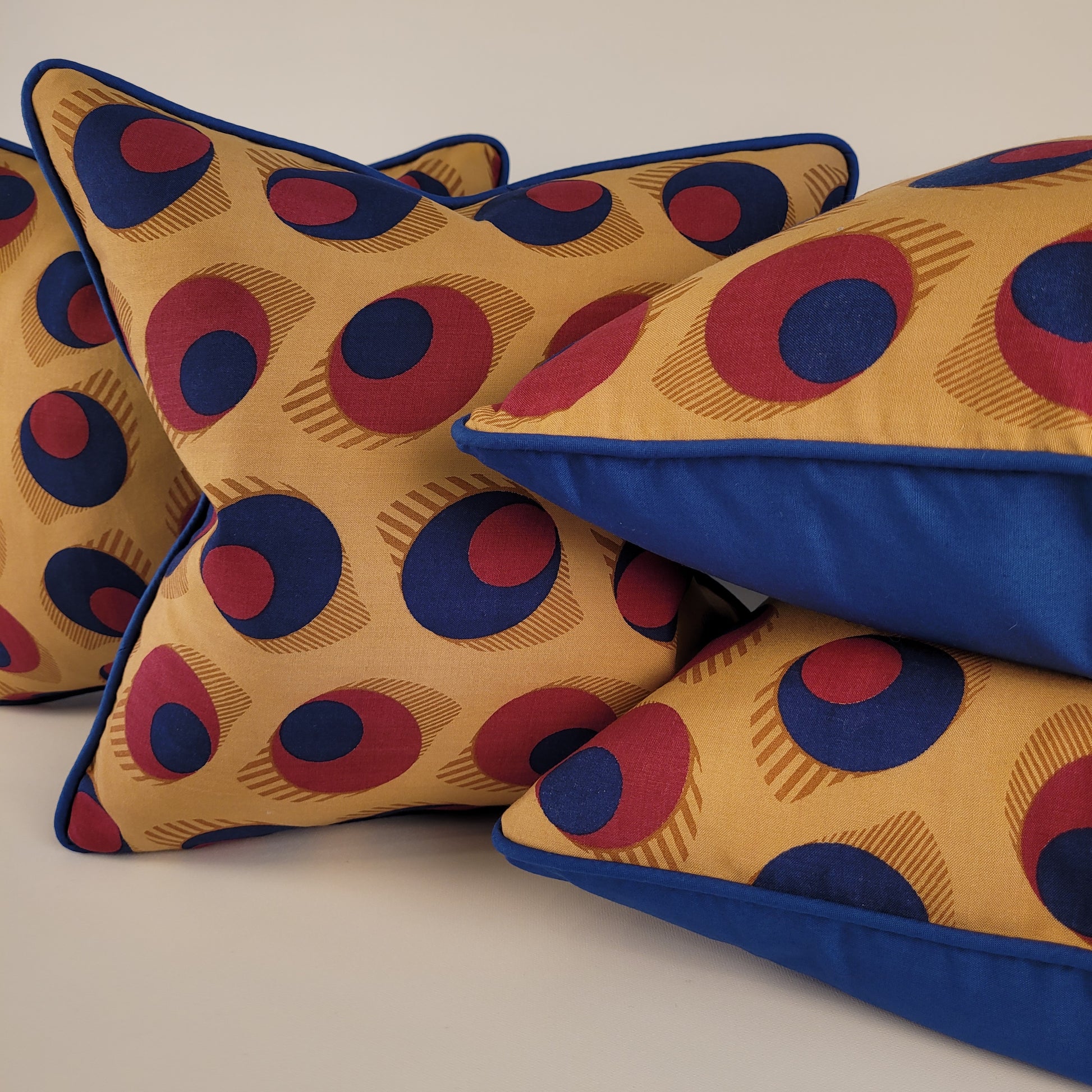 Vintage 1950s Blue, Purple and Brown "Olive" or "Eye" Pillow with Welt 16" handmade