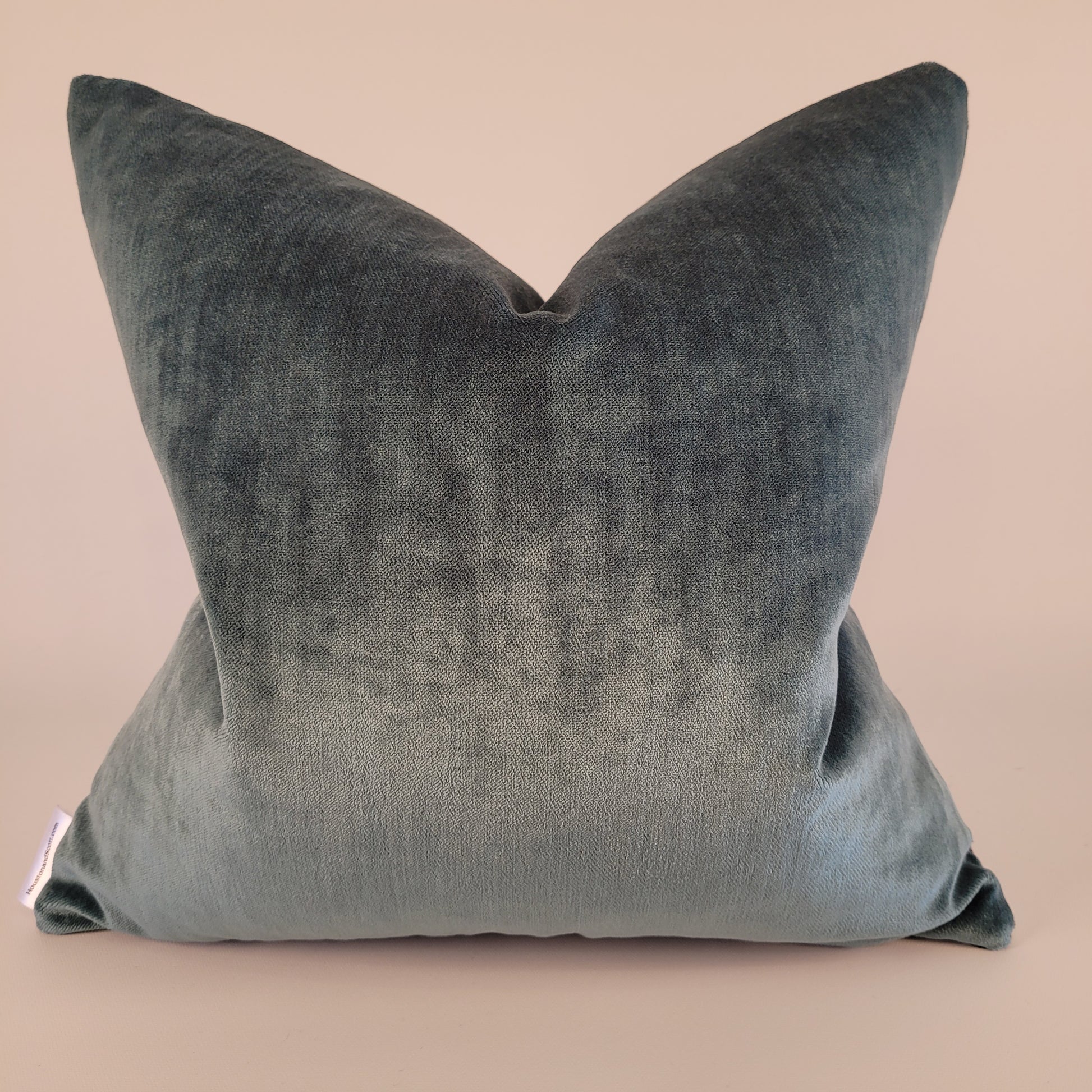 Dark and Light Grey Velvet Accent Pillow with Teal Mohair Back 18"