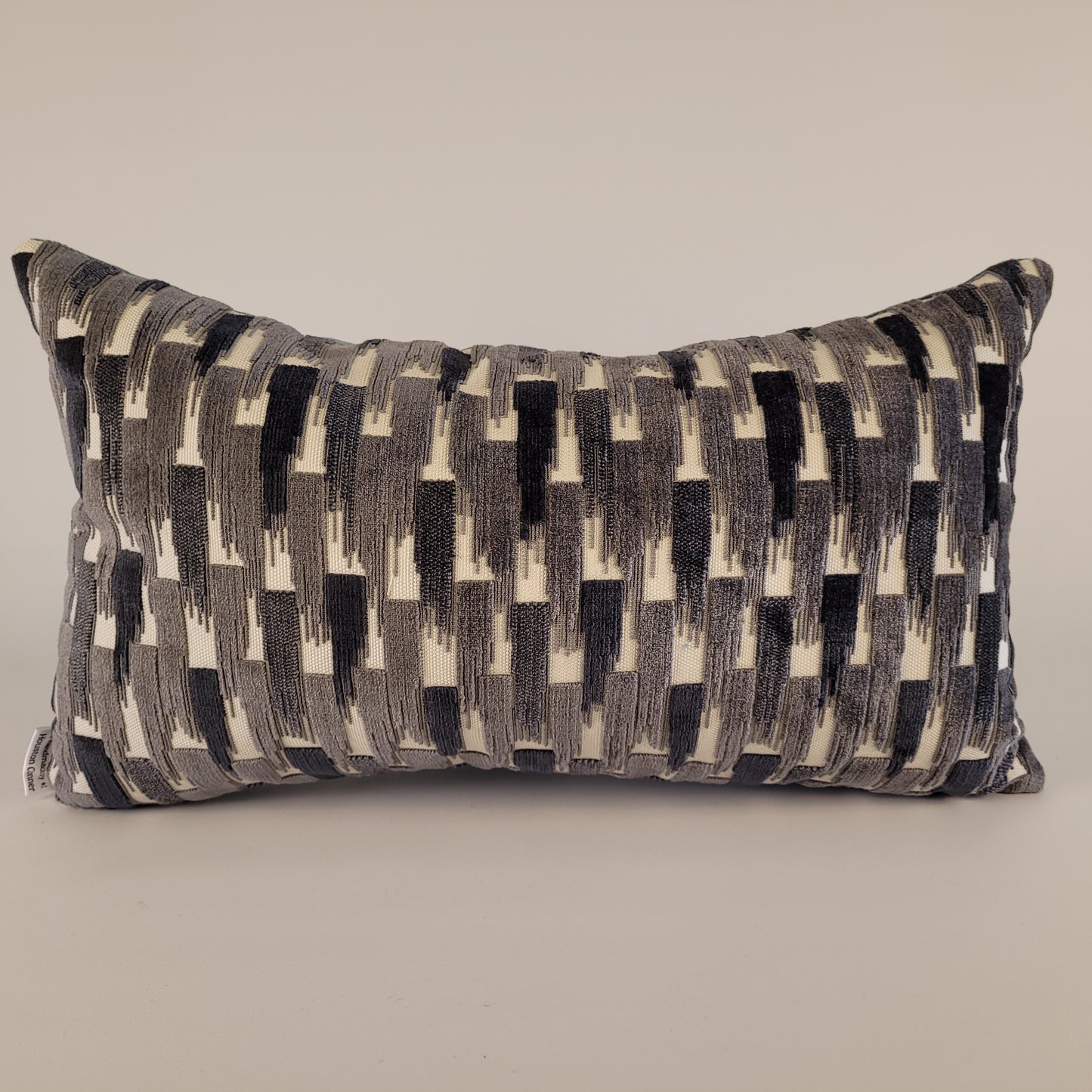 Dark and Light Grey Velvet Accent Pillow with Teal Mohair Back 12"x20" Lumbar