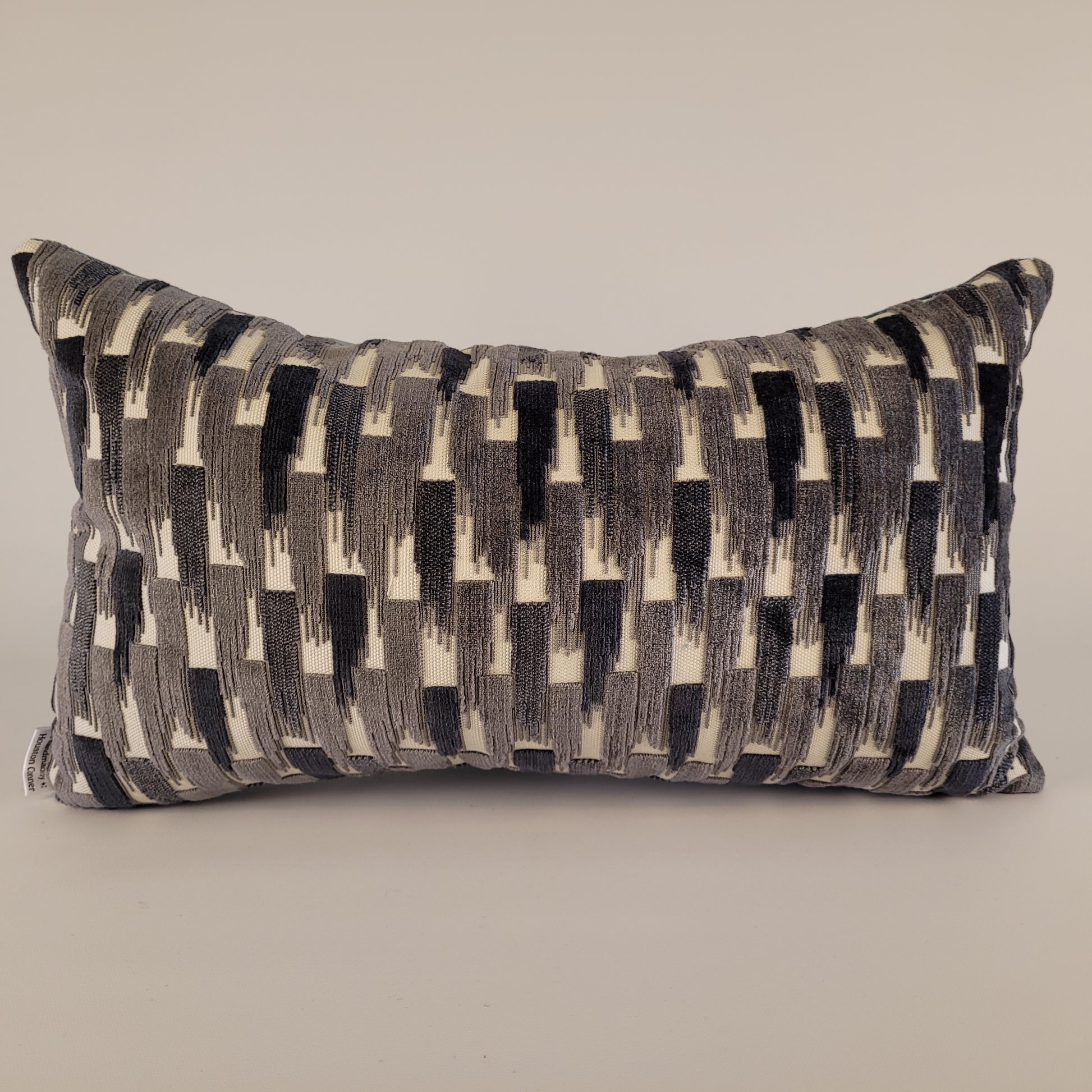 Dark and Light Grey Velvet Accent Pillow with Teal Mohair Back 12"x20" Lumbar