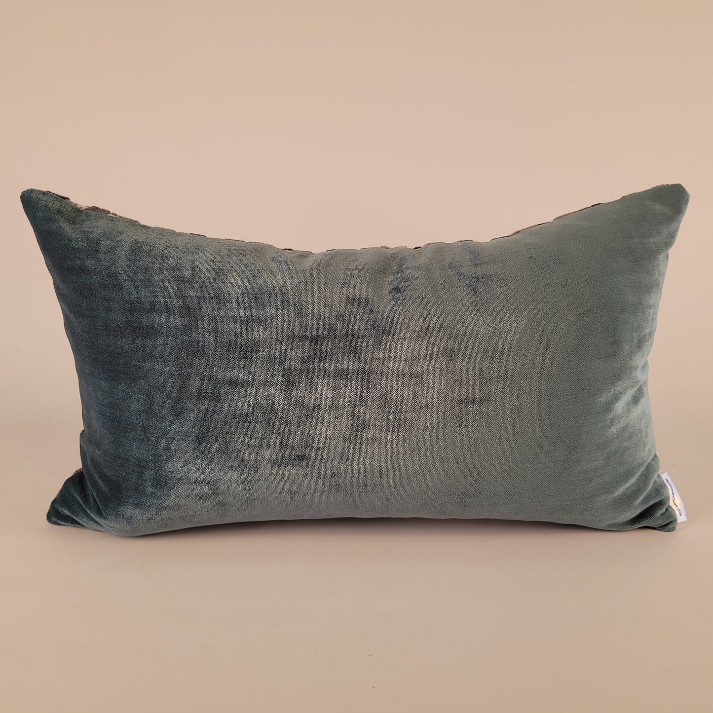 Dark and Light Grey Velvet Accent Pillow with Teal Mohair Back 12"x20" Lumbar