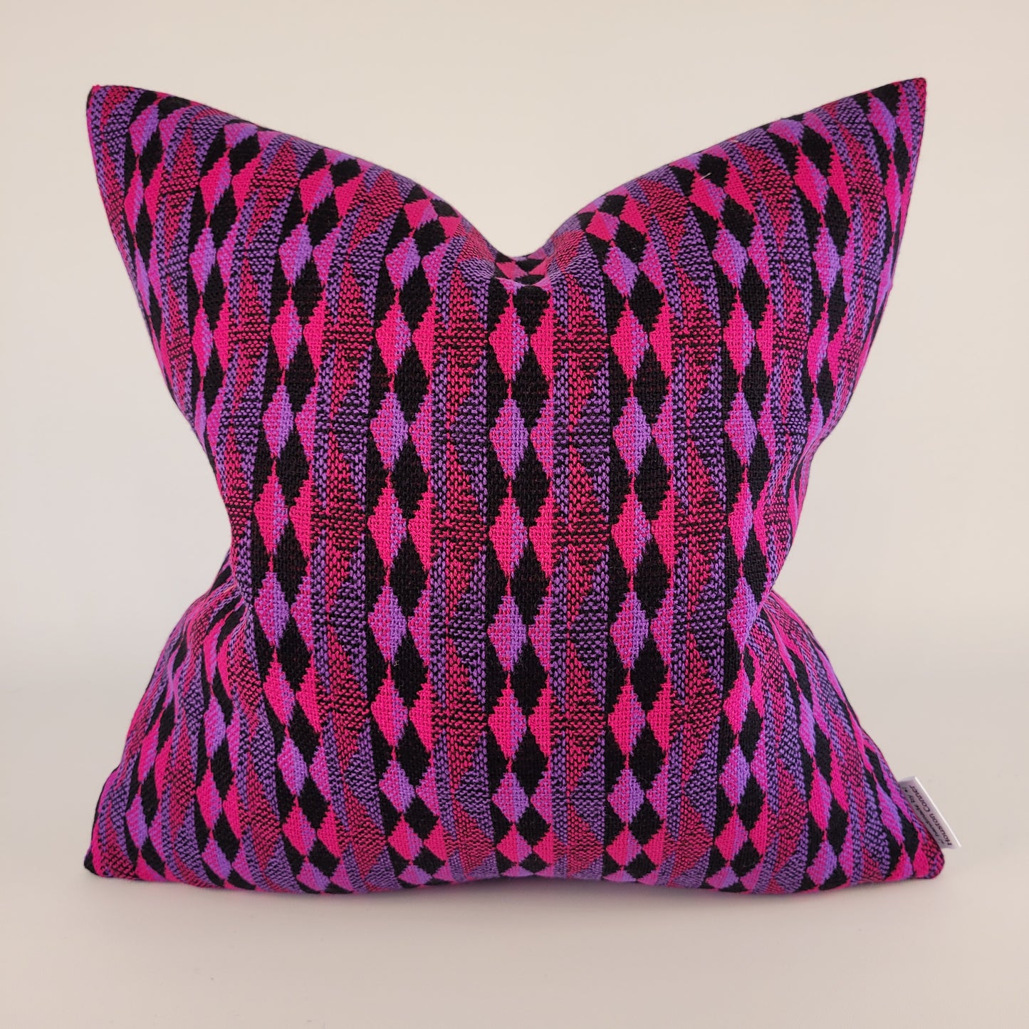 Vintage 1960s Hot Pink, Purple and Black Geometric Pillow 18"