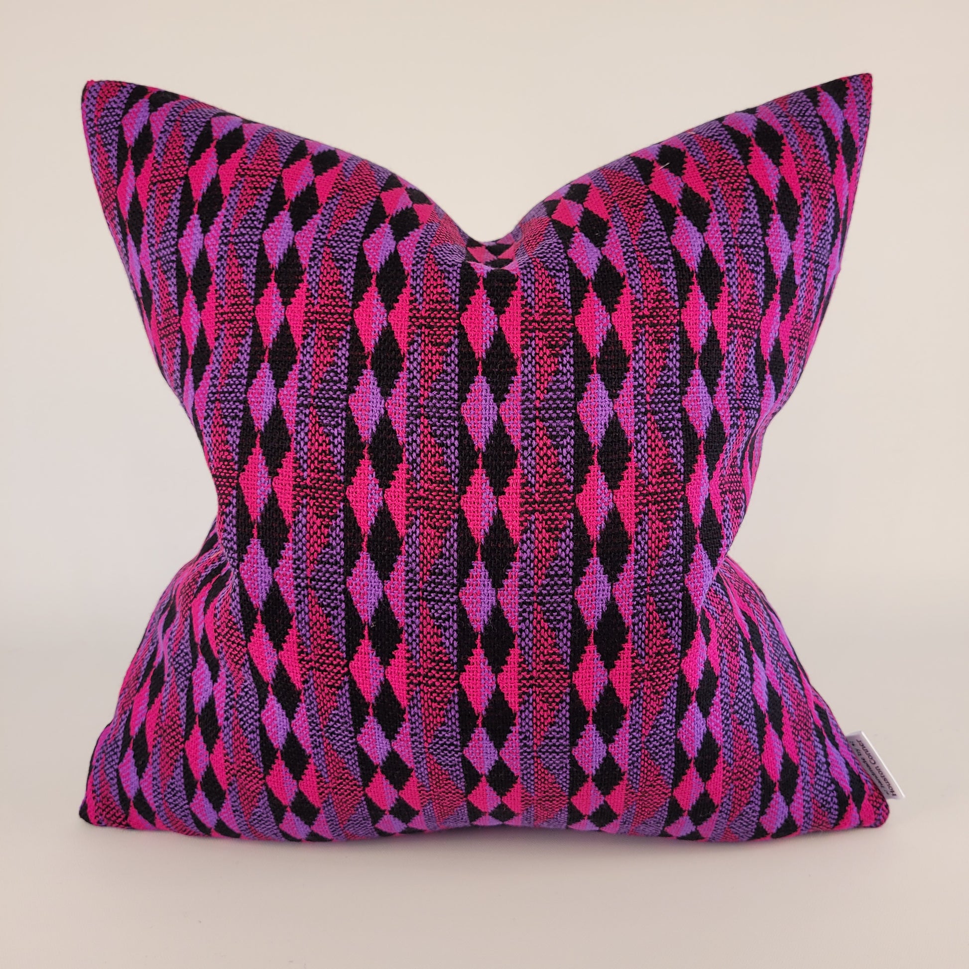 Vintage 1960s Hot Pink, Purple and Black Geometric Pillow 18"