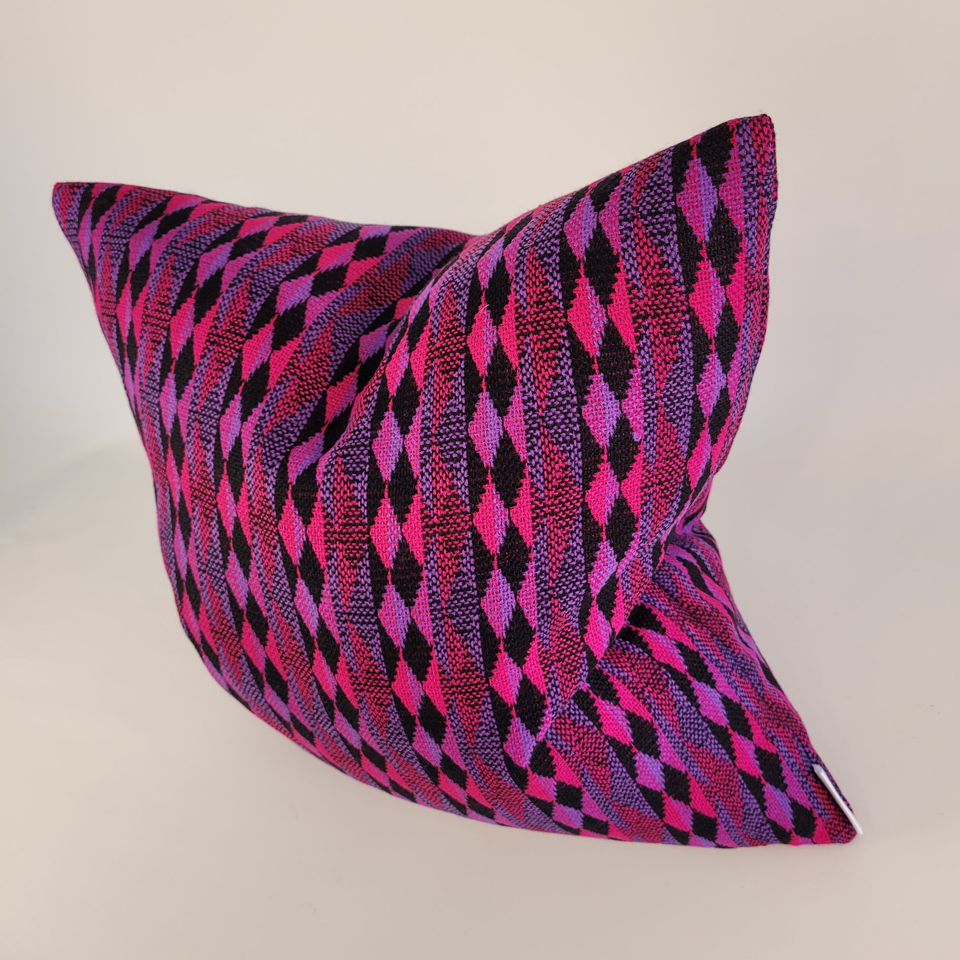 Vintage 1960s Hot Pink, Purple and Black Geometric Pillow 18"