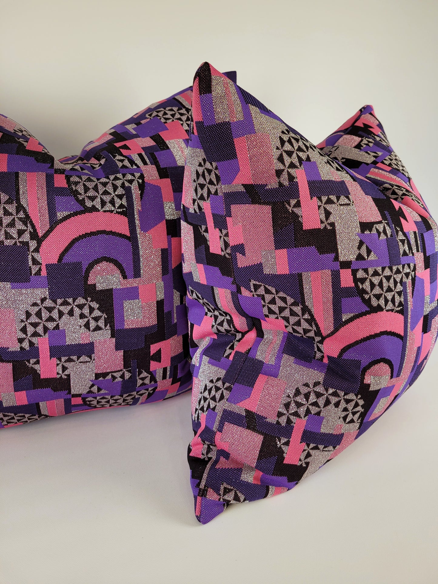 Sparkly Silver, Pink, Purple, Black Geometric Pillows 20"