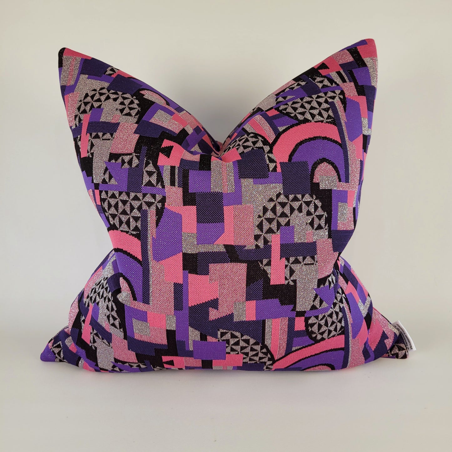 Sparkly Silver, Pink, Purple, Black Geometric Pillows 20"