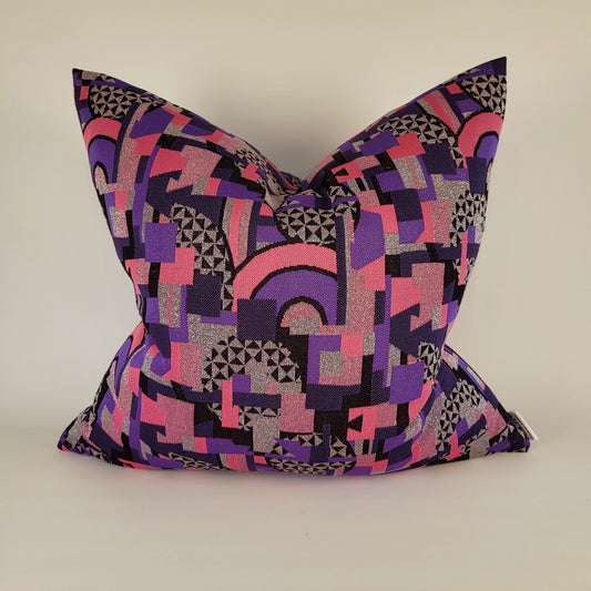 Sparkly Silver, Pink, Purple, Black Geometric Pillow 18"