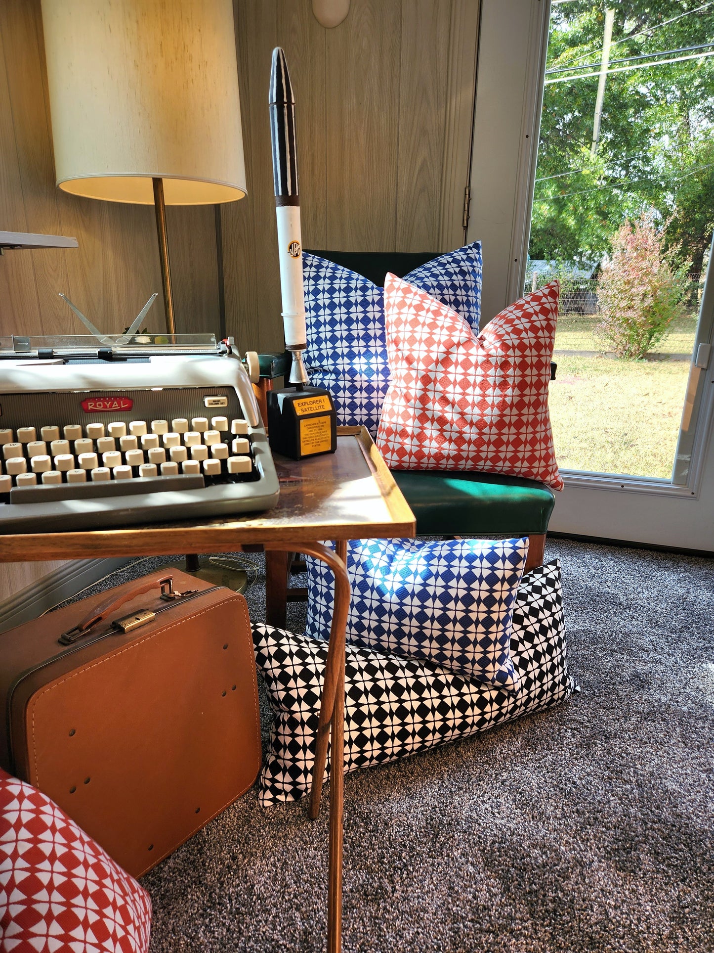 Explorer58 Round 16" Pillow Cover, Thruster Red, with or without Feather Insert, Handmade by Houston and Scott