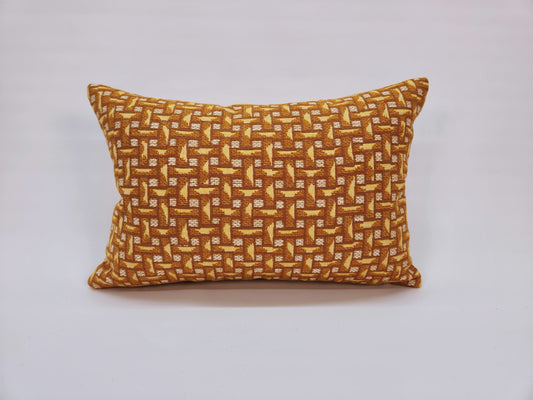 Vintage Fabric Chunky Orange, Yellow and Natural Geometric Woven 1970s Lumbar Pillow 12"x18"