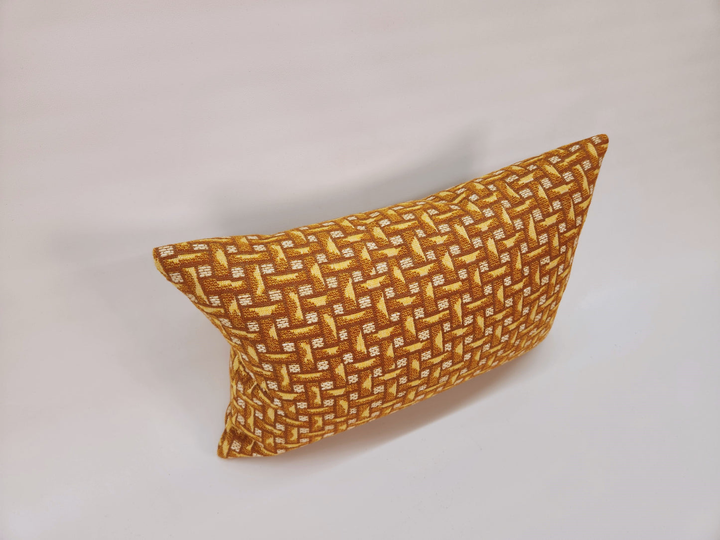Vintage Fabric Chunky Orange, Yellow and Natural Geometric Woven 1970s Lumbar Pillow 12"x18"