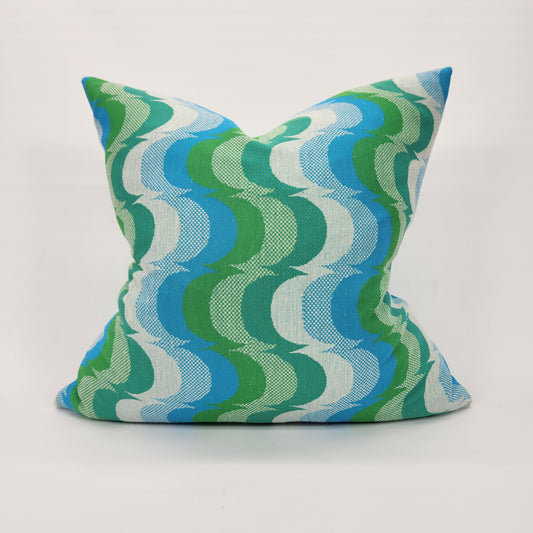 Funky Blue Green Wave Vintage 1970s Double Knit 20" Pillow