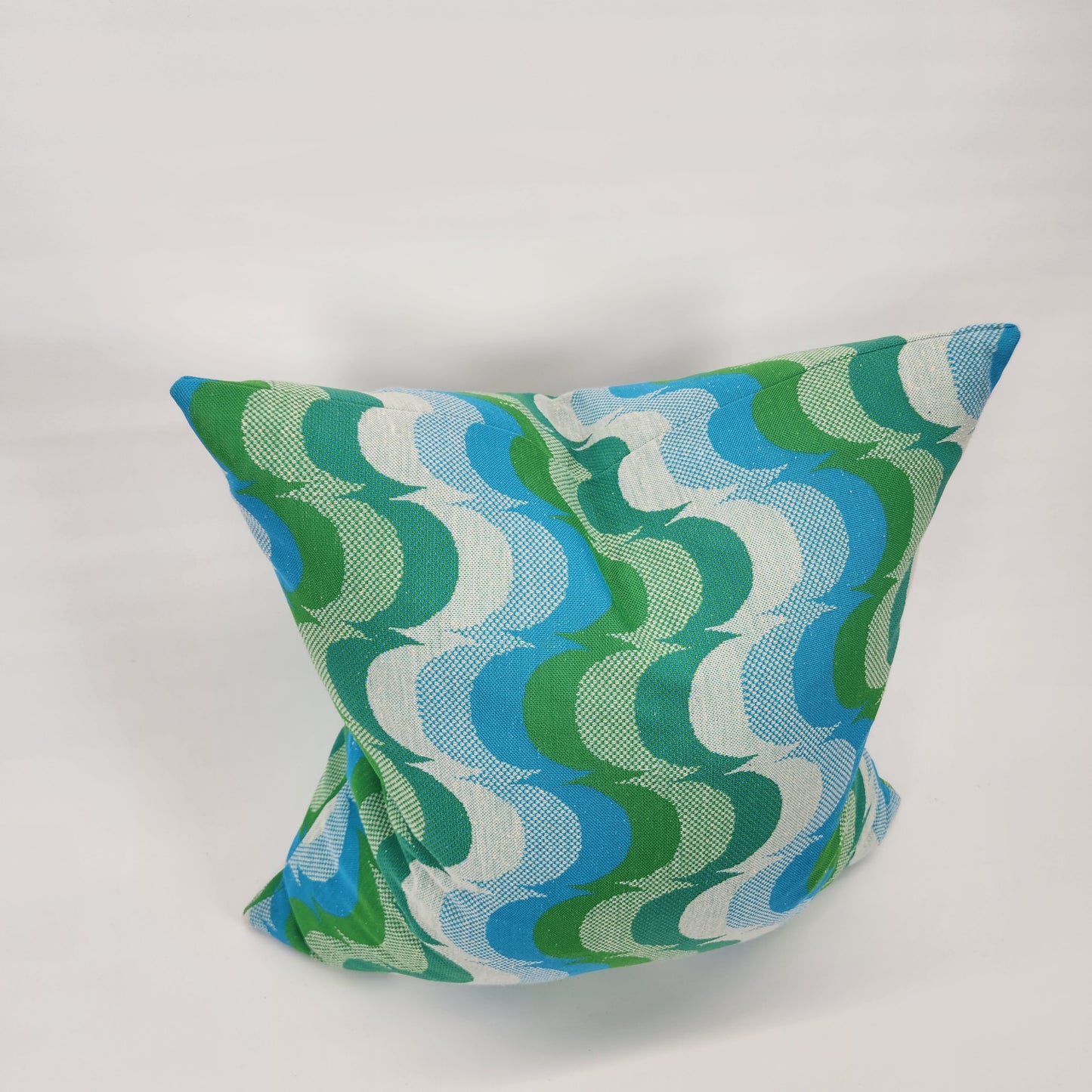Funky Blue Green Wave Vintage 1970s Double Knit 20" Pillow