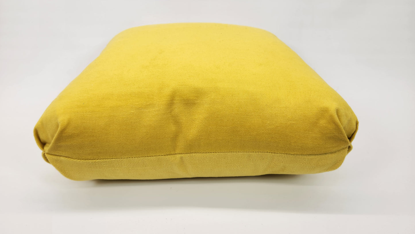 Vintage 70s Yellow Velvet 22" Square Pillow with Turkish Corners