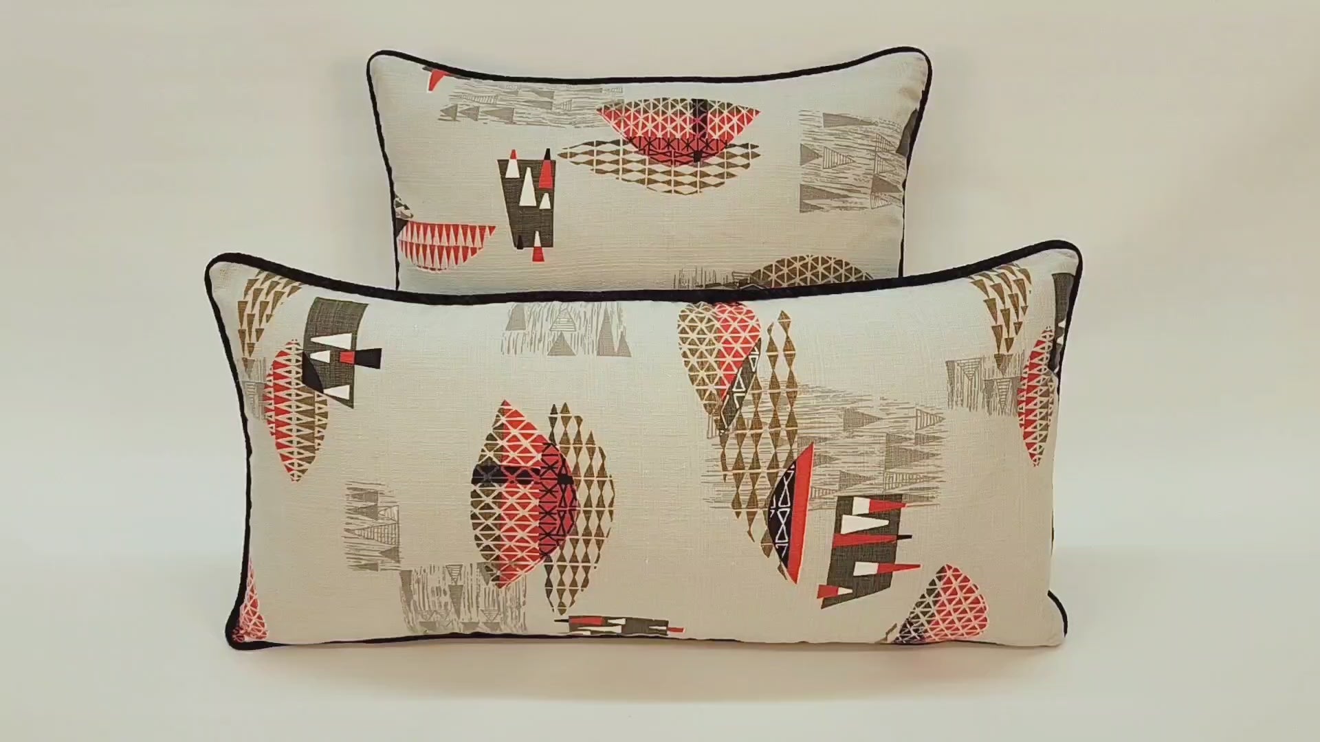 Atomic 1950s Vintage Barkcloth Fabric 12x18 Lumbar Pillow Black